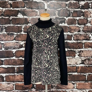 Griffen Sweater Cashmere Turtleneck Black Leopard Print Size Medium